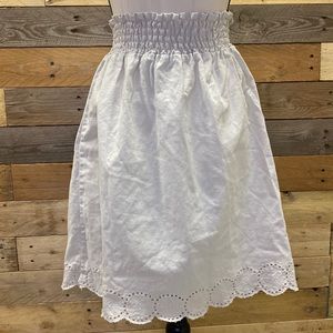 Linen blend skirt neutral minimalist festival Medium knee length eyelet comfort